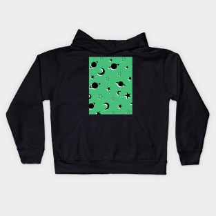 Space Planets and Stars Pattern on Green Background Kids Hoodie